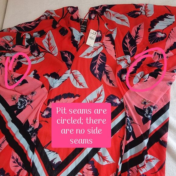 Express Red Hawaiian Flower Floral Maxi Kimono Duster Topper One Size NWT - Picture 5 of 8